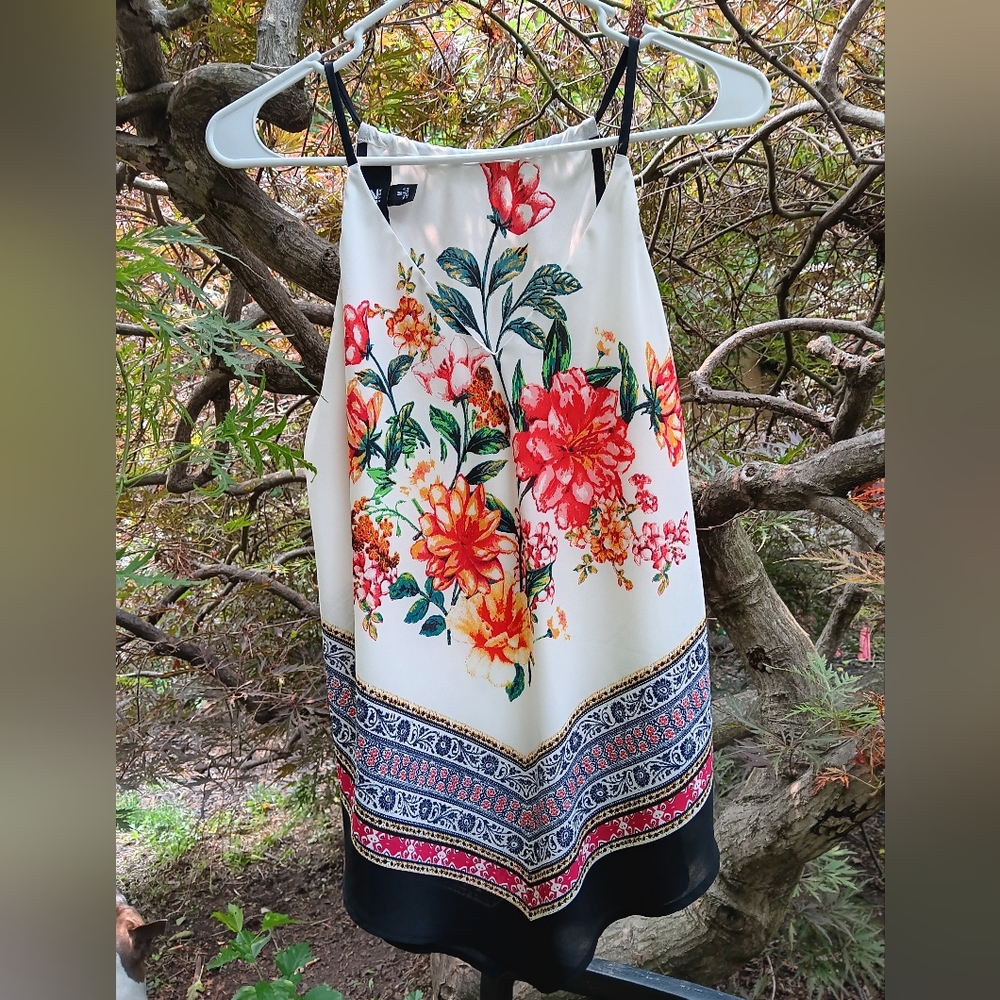 IZ Byer Scarf Camisole Tank Ivory Floral medium